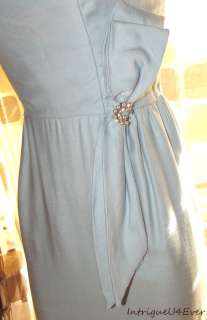 Vintage 50s 60s SKY Blue Linen Jackie O Maxi Cocktail Dress Gown Mad 