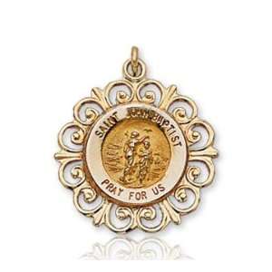 14k Yellow Goldold Ornate Carved St. John the Baptist Medal  