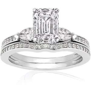  1.20 Ct Emerald Cut 3 Stone Diamond Wedding Rings Set 