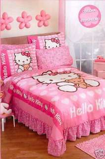 Girls Hello Kitty Love Pink Bedspread Bedding Set Full  