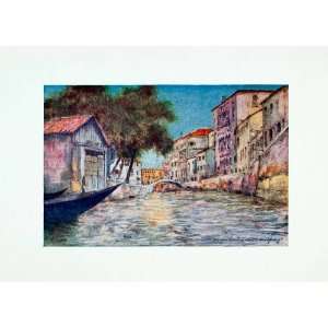  1912 Color Print Squero Boat Building Yard Bridge Venice Italy 