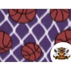  Fleece Printed Sports Basketball Purple Fabric By the Yard 