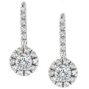 00CT Pave Set Halo Diamond Womens Dangle Earrings 14K White Gold 
