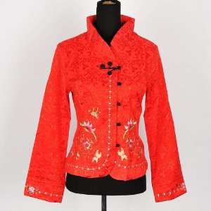  Shanghai Tone® Butterfly Flowers Top Jacket Blazer Red 