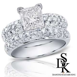 Diamond Bridal Wedding Ring Set 2.48 carat Princess Cut 14K White Gold 