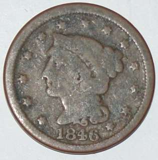 1846 US Large Copper 1 Cent Coins Vintage Investment Braided Hair 