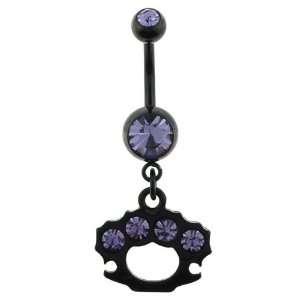   Stainless Steel Belly Ring   Brass Knuckles with Purple CZ Jewelry