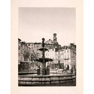  1904 Photogravure Fountain Cannes Landmark Clocktower City 