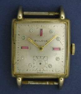 1950 Vintage 17J Bulova Fancy Lug Wrist Watch Diamond Ruby 10BC 