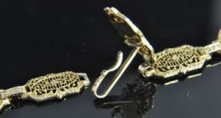   14K Yellow Gold Art Nouveau Filigree Panel Link Chain Necklace  