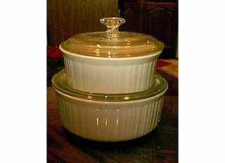 CORNING WARE FRENCH WHITE QT CASSEROLE DISHES & LIDS  