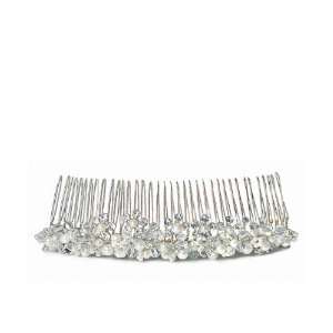  White Pearl & Crystal Flowers in Silver Hair Comb Beauty