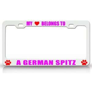 MY HEART BELONGS TO A GERMAN SPITZ Dog Pet Steel Metal Auto License 