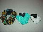 Lot of 3 Karina Hair Scrunchies Turquoise, Multi Embroidered, Natural