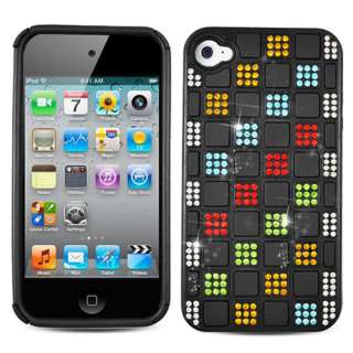 Checker Bling Gem Dual Flex Case Cover for Apple iPhone 4 4G w/ Screen 