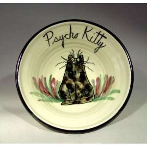   Psycho Kitty Cat Bowl or Plate by Moonfire Pottery