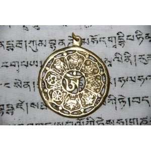  Tibetan Brass Pendant with Om & 8 Auspicious Symbols 