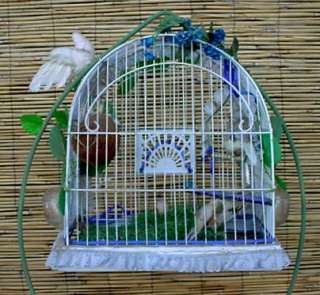 Antique Vintage Art Deco Crown Canary Parakeet Bird Cage w/ Glass 