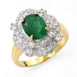  Genuine 3.31 ctw Emerald & Diamond Ring 14K Yellow Gold 