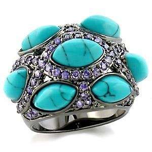  Ruthenium Plated Brass Ring with Multiple Large Turquoise 