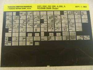 Yamaha RD350 RD250 R5 DS7 Original Service Manual Card  