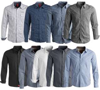 New ECD ESPRIT Mens Plain & Stripe Shirts Slim Fit Black White Blue 