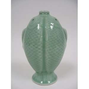  Chinese Porcelain Cyann Glazed Fish Vase Quing Dynasty 