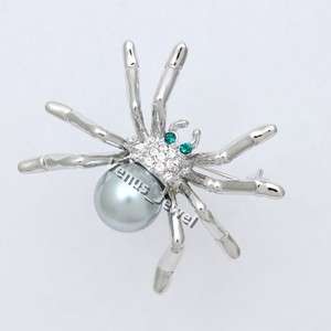 Gray Pearl Spider Rhinestone Crystal Brooch Pin VB720  