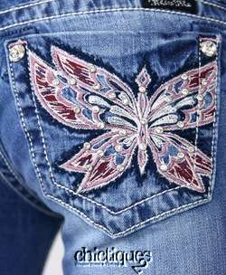   Jeans Capris Crimson Stitch Crystal Butterfly Crop Pant JP5451P2 Sz 28