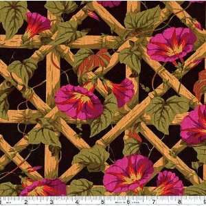  44 Wide Philip Jacobs Morning Glory Vines Black Fabric 