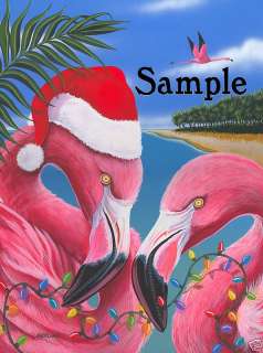 Tropical Christmas Santa Hat Pink Flamingos Gifts Birds  