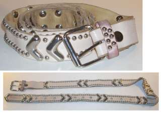   Womens Studded Cream Leather Belt, made by Sand Castle, New York