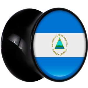  10mm Black Acrylic Nicaragua Flag Saddle Plug Jewelry