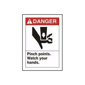 DANGER PINCH POINTS WATCH YOUR HANDS (W/GRAPHIC) Sign   14 x 10 Dura 