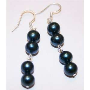 Deep Sea Blue Fresh Water 6mm Pearl Dangle Earrings