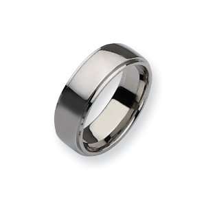  Stainless Steel Ridged Edge 8mm Polished Band Size 6.5 