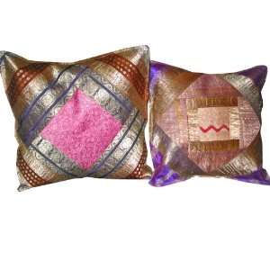   Sari Zari Borders Brocade Pillow Cover 16x16 Inch