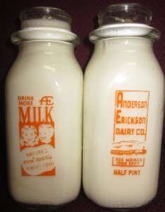 Vintage 1/2 pint Milk Bottles from Anderson Erickson Dairy Co.  