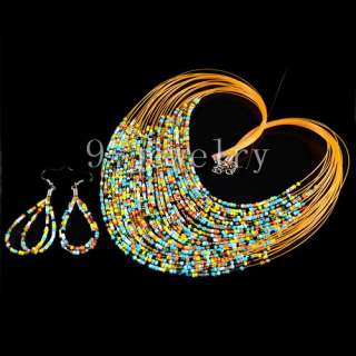 Rainbow Gemstone Beads Rows Necklace & Earrings  