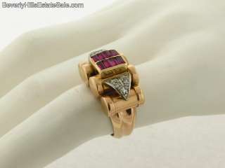 Antique Art Deco Rubies Diamonds Marked 18k Designer Ring  