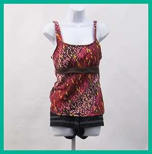   John Bay Womens Pink Print Bathing Suit Tankini Top rtl $42 Nwt Jmto