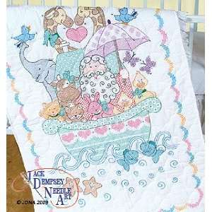  Noahs Ark Crib Quilt Top   Embroidery Kit Arts, Crafts 