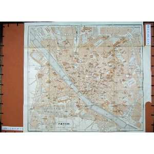   1886 Colour Map Italy Street Plan Firenze River Arno