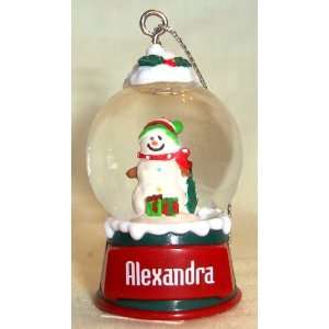   Alexandra Christmas Snowman Snow Globe Name Ornament 