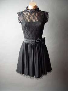   Romantic Victorian Vtg y Lace High Neck Satin Bow Skirt Party fp Dress