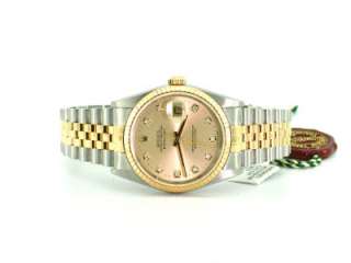 ROLEX MENS 16233 DATEJUST SS 18K GOLD 100% FACTORY DIAMOND DIAL WATCH 