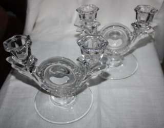   Pair Of DOUBLE GLASS CANDLESTICKS Candle holders Pretty  