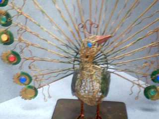 Metal Wired Peacock Decor Figurine~NEEDS MINOR REPAIR  