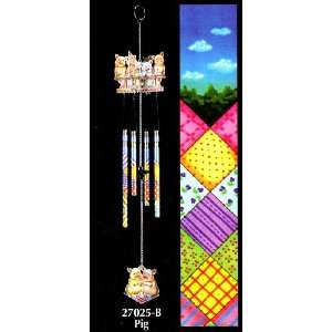 Happy Pigs 3D Round Top Colorful Laser Cut 4 Tube Wind Chime 20 Inches