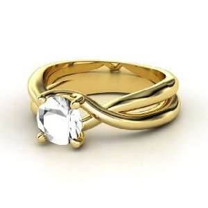  Entwined Ring, Round Rock Crystal 14K Yellow Gold Ring 